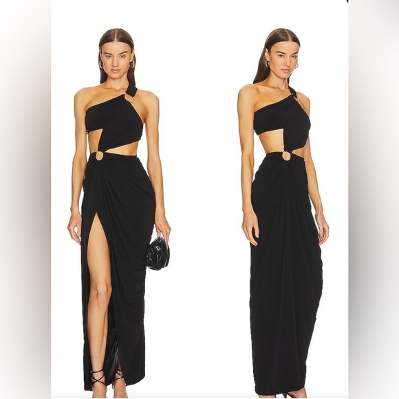 New! Michael Costello X REVOLVE X Clementine Cutout Ring Black Gown 🖤 Small - Picture 2 of 6